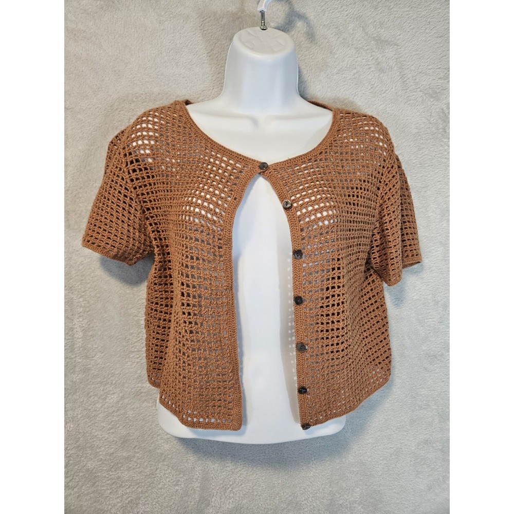 Vintage Open Hand Knit LIMITED Sweater M Cardigan Boho Beach Linen Cotton Orange